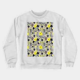 Minimal soft style floral and stripes yellow black gray Crewneck Sweatshirt